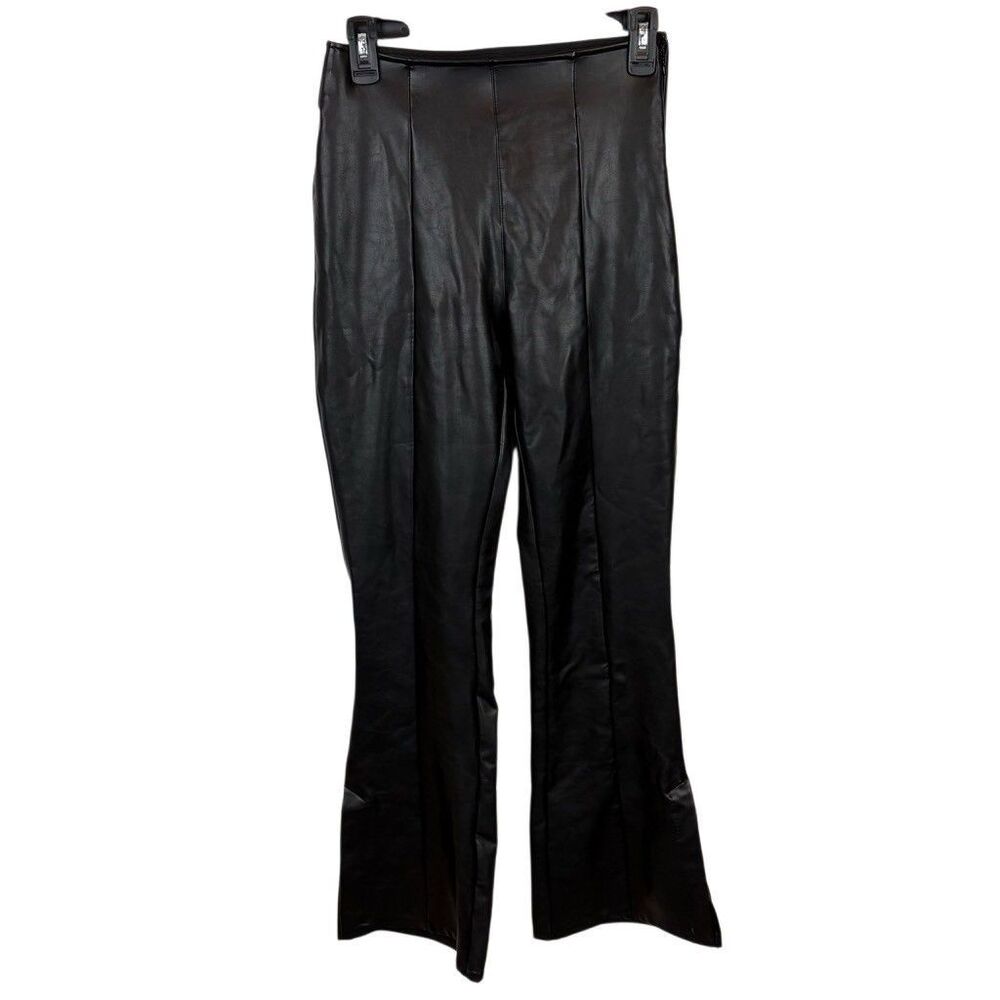 Abercrombie and Fitch Black Vegan Leather Wide Leg Flare Pants Size Small‎
